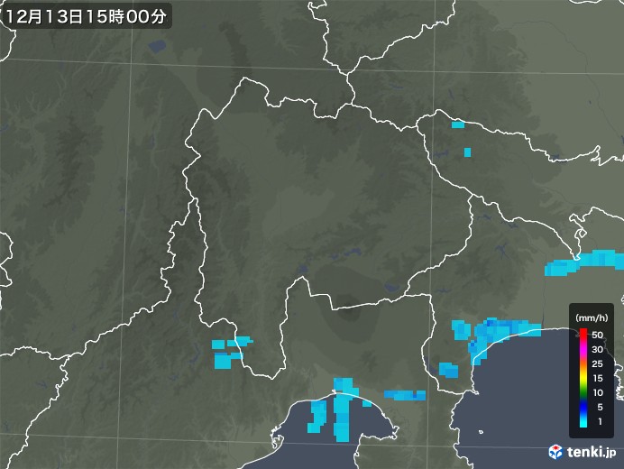 山梨県の雨雲レーダー(2018年12月13日)