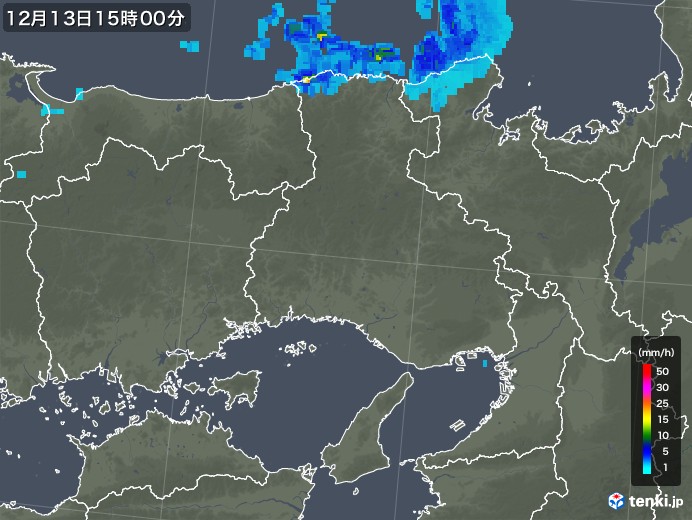 兵庫県の雨雲レーダー(2018年12月13日)