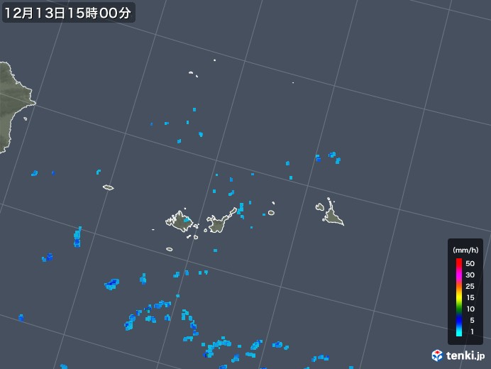 宮古・石垣・与那国(沖縄県)の雨雲レーダー(2018年12月13日)