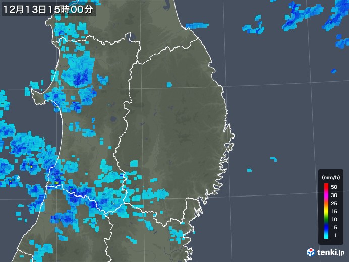 岩手県の雨雲レーダー(2018年12月13日)