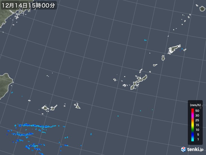 沖縄地方の雨雲レーダー(2018年12月14日)