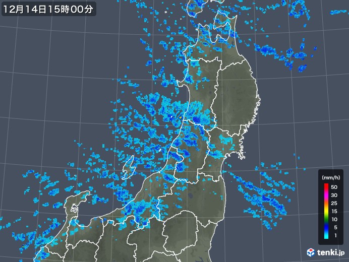 東北地方の雨雲レーダー(2018年12月14日)