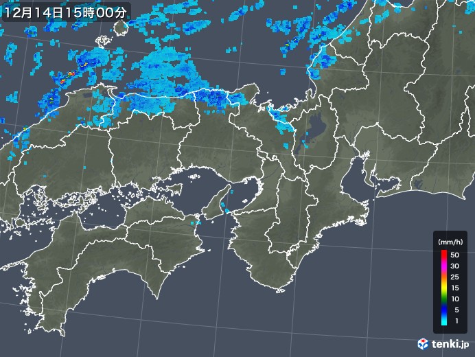 近畿地方の雨雲レーダー(2018年12月14日)