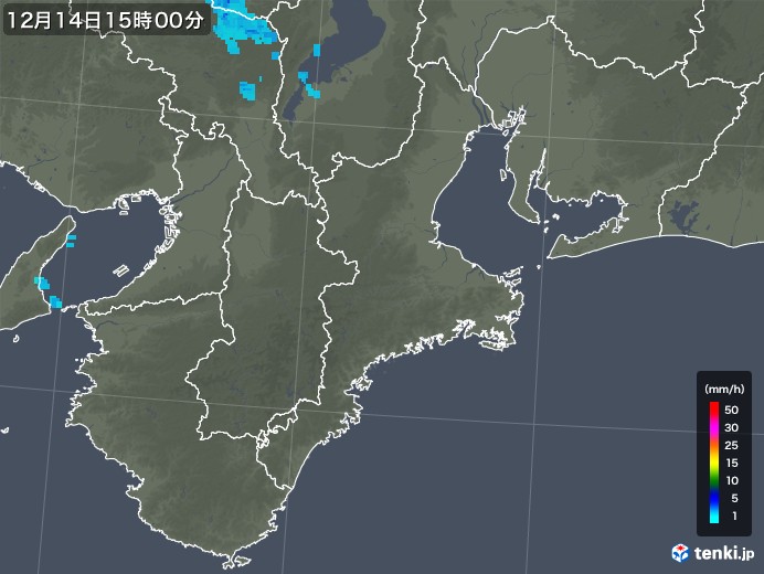 三重県の雨雲レーダー(2018年12月14日)