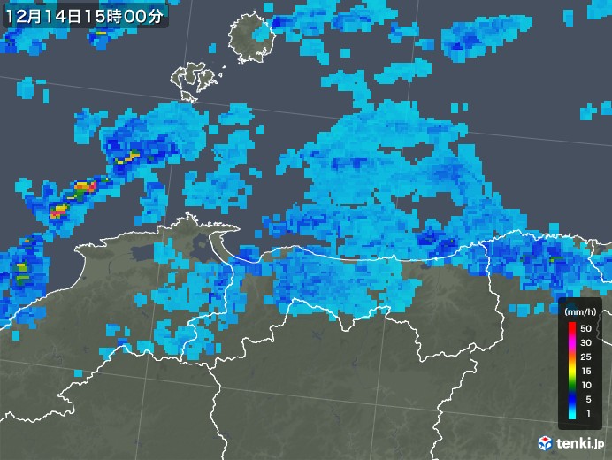 鳥取県の雨雲レーダー(2018年12月14日)