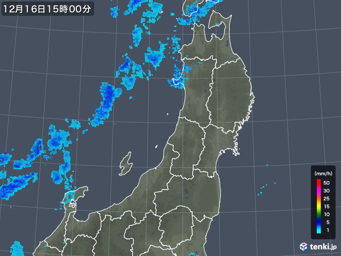 東北地方の雨雲レーダー(2018年12月16日)