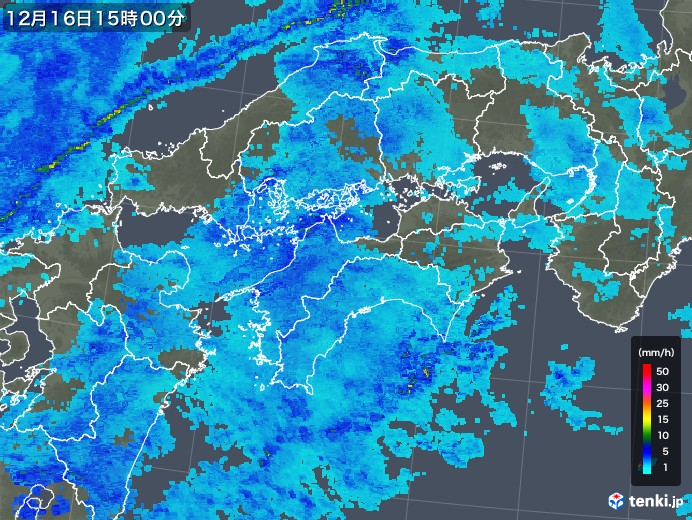 四国地方の雨雲レーダー(2018年12月16日)