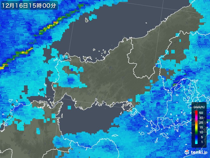 山口県の雨雲レーダー(2018年12月16日)