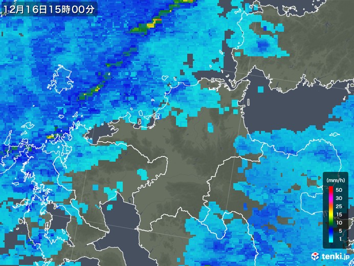 福岡県の雨雲レーダー(2018年12月16日)