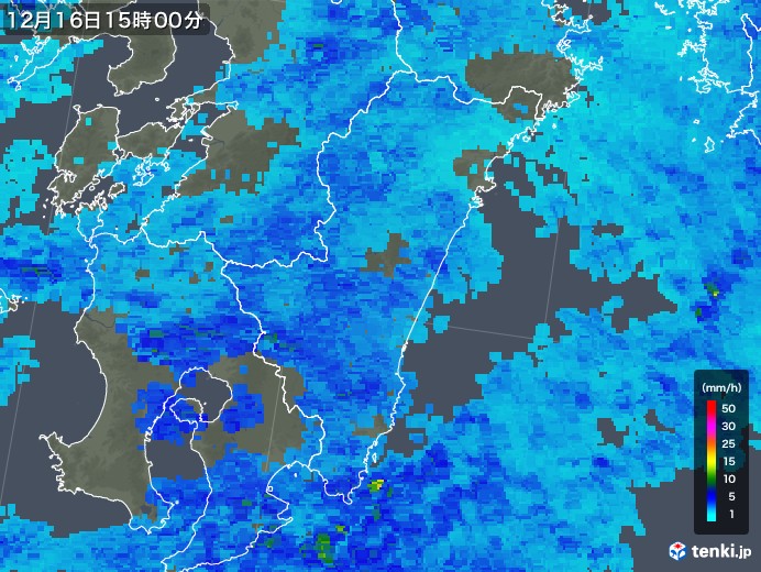 宮崎県の雨雲レーダー(2018年12月16日)