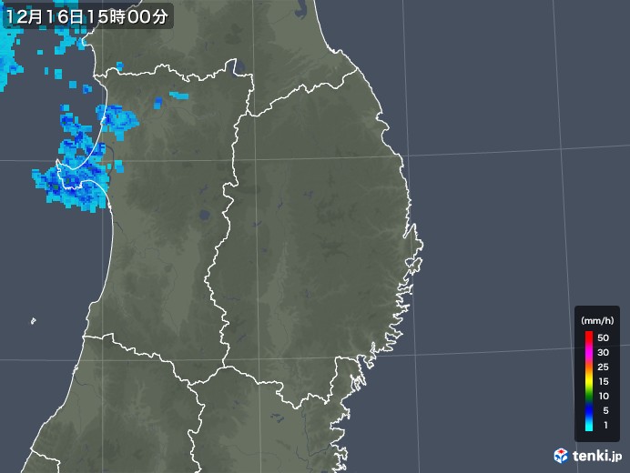 岩手県の雨雲レーダー(2018年12月16日)