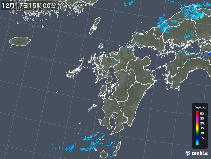 九州地方の雨雲レーダー(2018年12月17日)