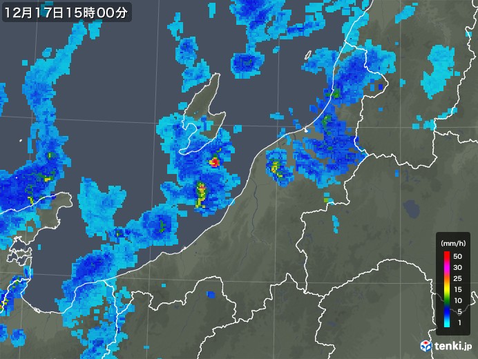 新潟県の雨雲レーダー(2018年12月17日)