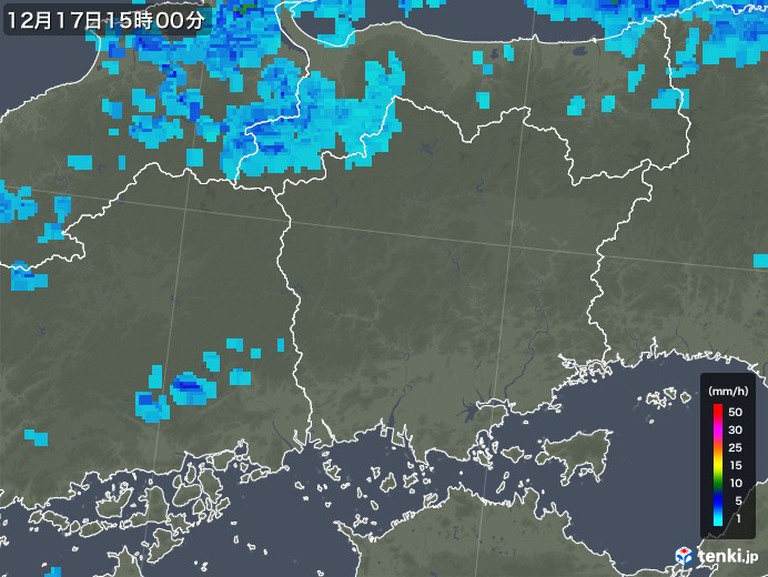 岡山県の雨雲レーダー(2018年12月17日)