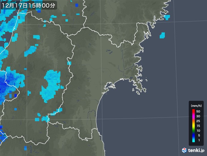 宮城県の雨雲レーダー(2018年12月17日)