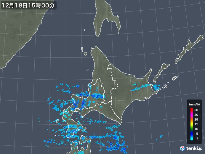 北海道地方の雨雲レーダー(2018年12月18日)