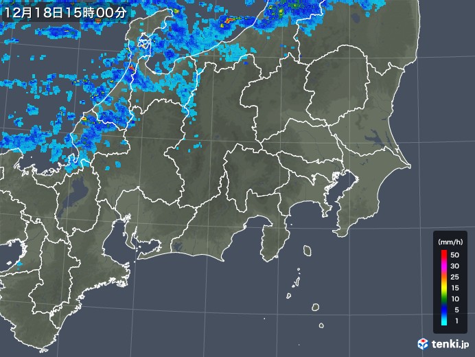 関東・甲信地方の雨雲レーダー(2018年12月18日)