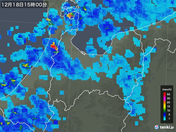 富山県の雨雲レーダー(2018年12月18日)