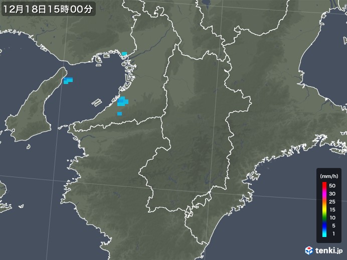 奈良県の雨雲レーダー(2018年12月18日)