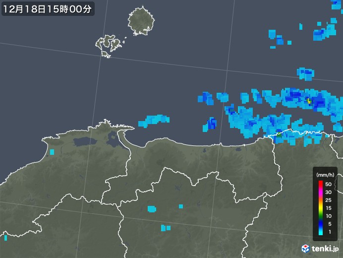 鳥取県の雨雲レーダー(2018年12月18日)