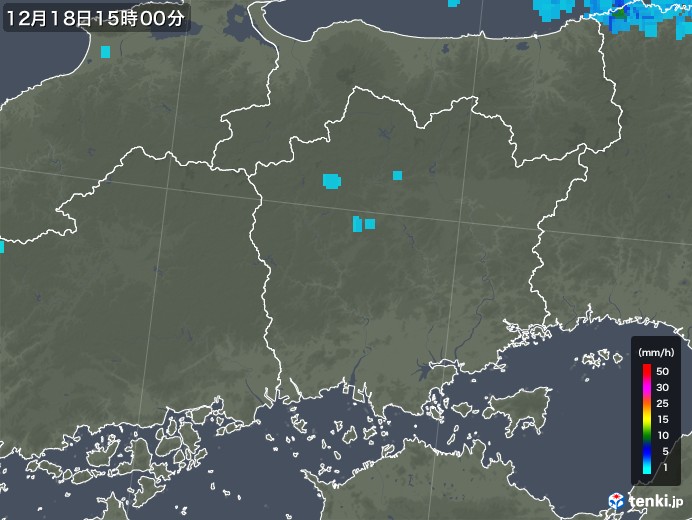 岡山県の雨雲レーダー(2018年12月18日)