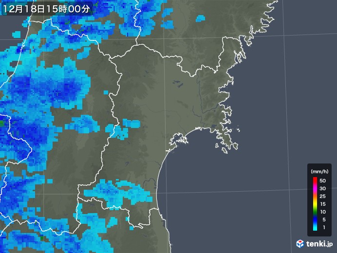 宮城県の雨雲レーダー(2018年12月18日)