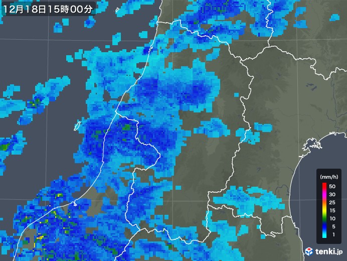 山形県の雨雲レーダー(2018年12月18日)