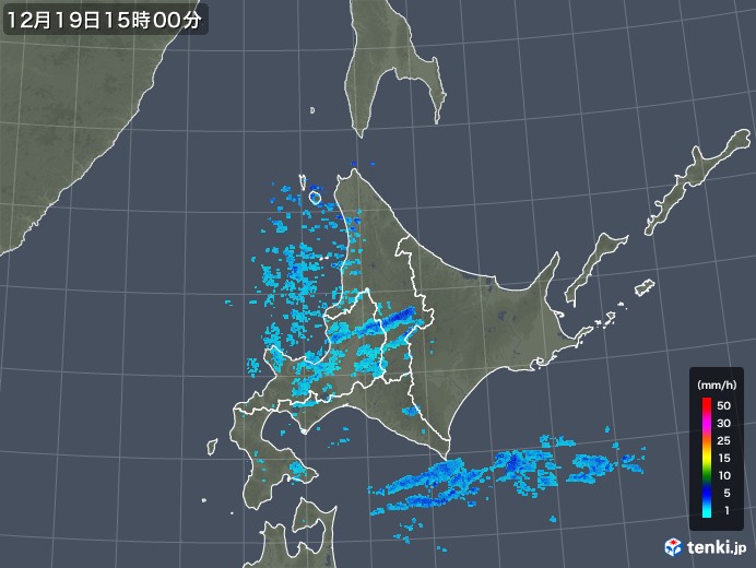 北海道地方の雨雲レーダー(2018年12月19日)