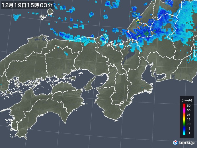 近畿地方の雨雲レーダー(2018年12月19日)