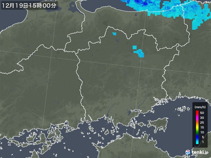 岡山県の雨雲レーダー(2018年12月19日)