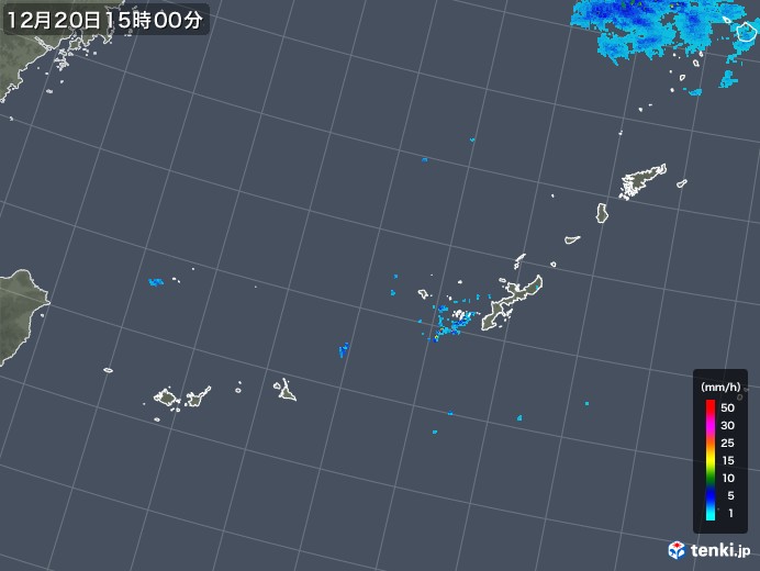 沖縄地方の雨雲レーダー(2018年12月20日)