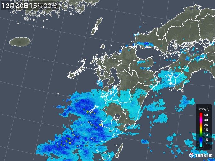 九州地方の雨雲レーダー(2018年12月20日)