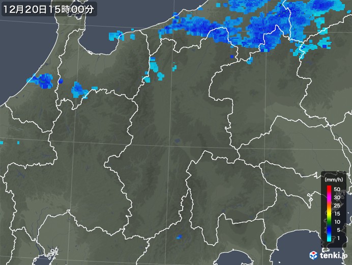 長野県の雨雲レーダー(2018年12月20日)