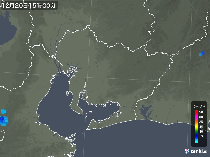 愛知県の雨雲レーダー(2018年12月20日)