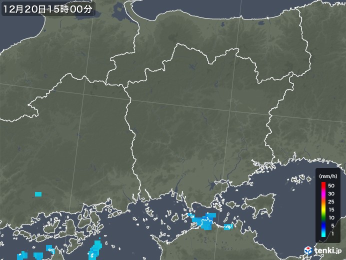 岡山県の雨雲レーダー(2018年12月20日)