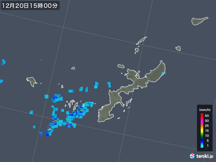 沖縄県の雨雲レーダー(2018年12月20日)