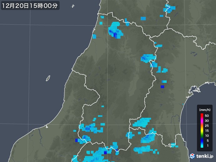 山形県の雨雲レーダー(2018年12月20日)