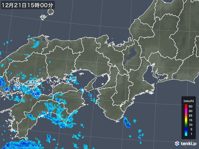 近畿地方の雨雲レーダー(2018年12月21日)