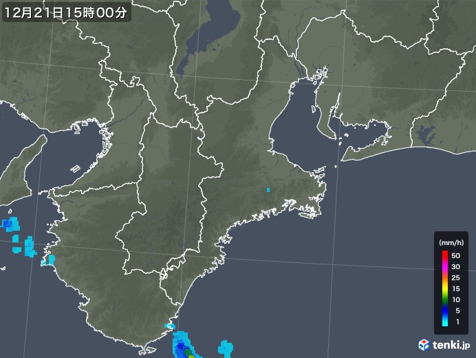 三重県の雨雲レーダー(2018年12月21日)