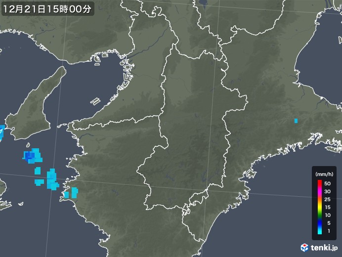 奈良県の雨雲レーダー(2018年12月21日)