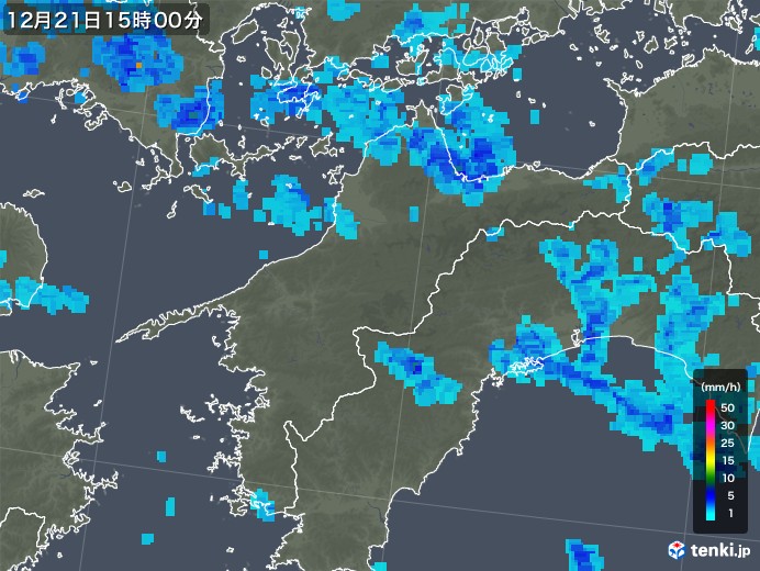 愛媛県の雨雲レーダー(2018年12月21日)