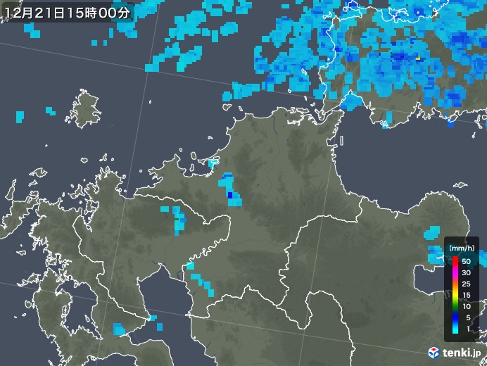 福岡県の雨雲レーダー(2018年12月21日)