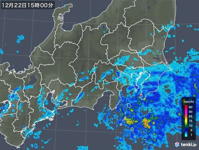 関東・甲信地方の雨雲レーダー(2018年12月22日)