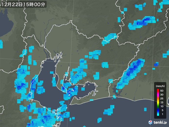 愛知県の雨雲レーダー(2018年12月22日)