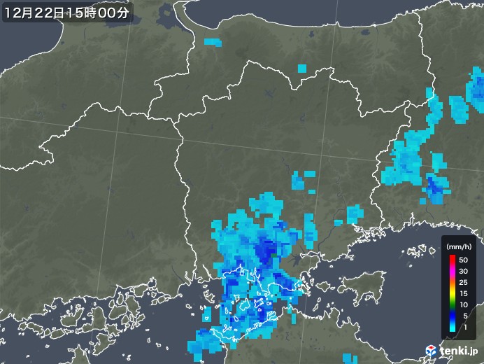 岡山県の雨雲レーダー(2018年12月22日)