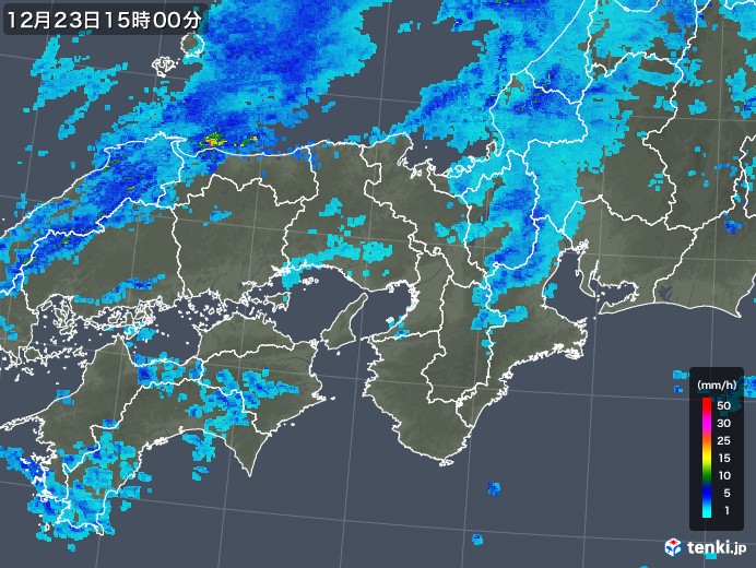 近畿地方の雨雲レーダー(2018年12月23日)