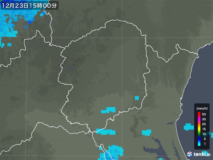 栃木県の雨雲レーダー(2018年12月23日)