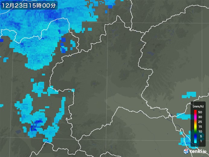 群馬県の雨雲レーダー(2018年12月23日)