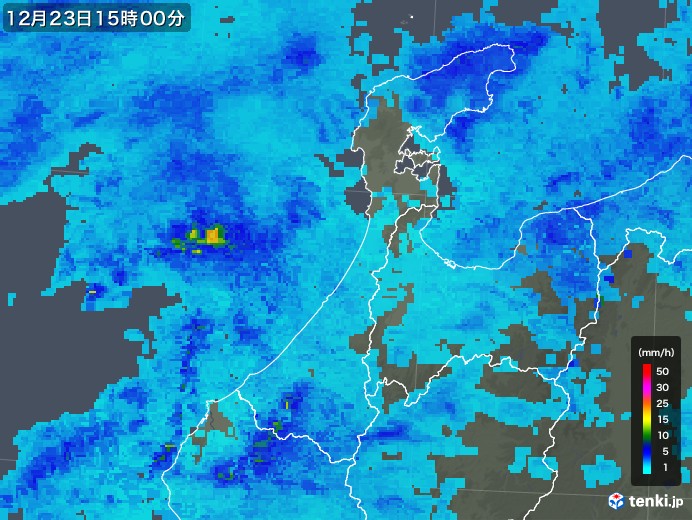 石川県の雨雲レーダー(2018年12月23日)