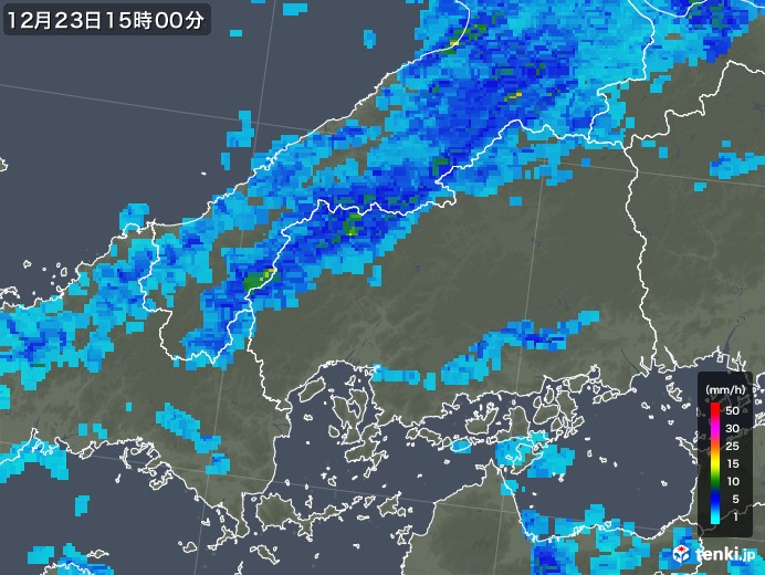 広島県の雨雲レーダー(2018年12月23日)